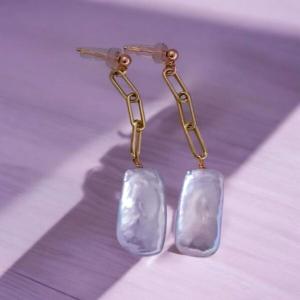 Boucles d’oreilles ethniques vintage en perles d’eau douce – Plaqué or 14K – Image 2