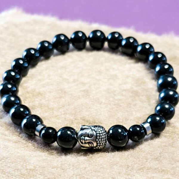 Bracelet en Pierre Naturelle Spinelle Noire 8 mm avec Tête de Bouddha et Séparateurs en Acier inoxydable – Image 4