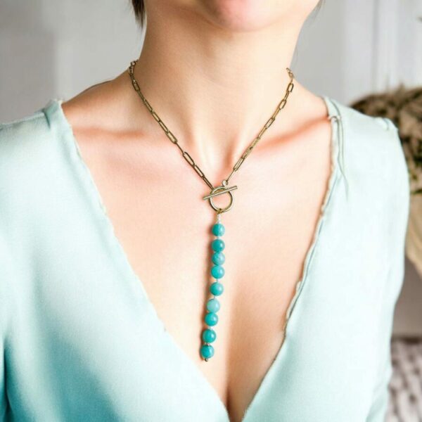 Collier Élégance Frontale en Amazonite et Perles d'Eau Douce – Image 4