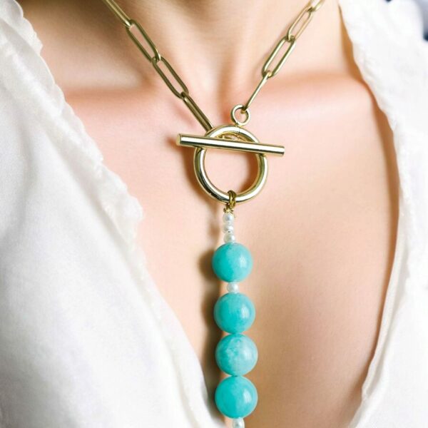 Collier Élégance Frontale en Amazonite et Perles d'Eau Douce – Image 3