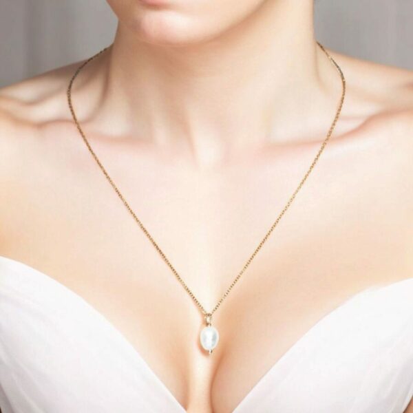 Collier Élégant Suspendu avec Perle d’Eau Douce Blanche – Image 5