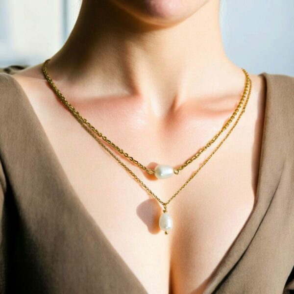 Collier Élégant Suspendu avec Perle d’Eau Douce Blanche – Image 7