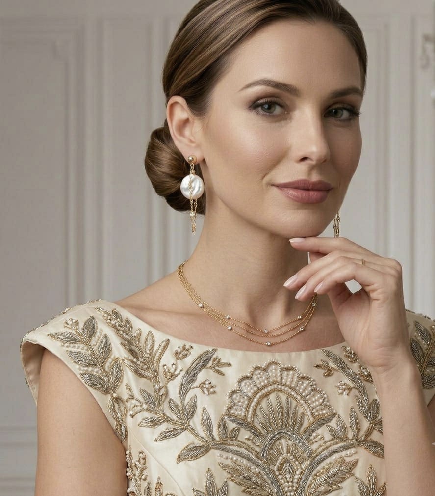 Boucles d’oreilles en perles d’eau douce baroques et chaîne dorée – Élégance intemporelle