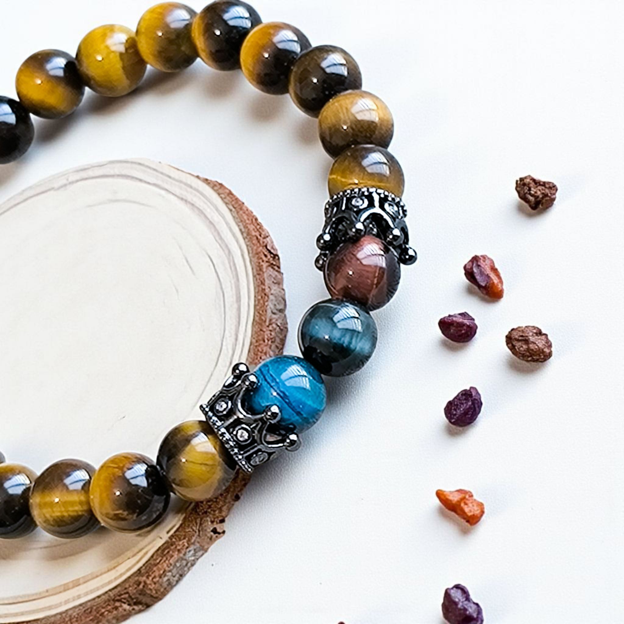Bracelet “Triple Protection Royale” – Œil de Tigre, Œil de Faucon & Œil de Taureau – Image 5