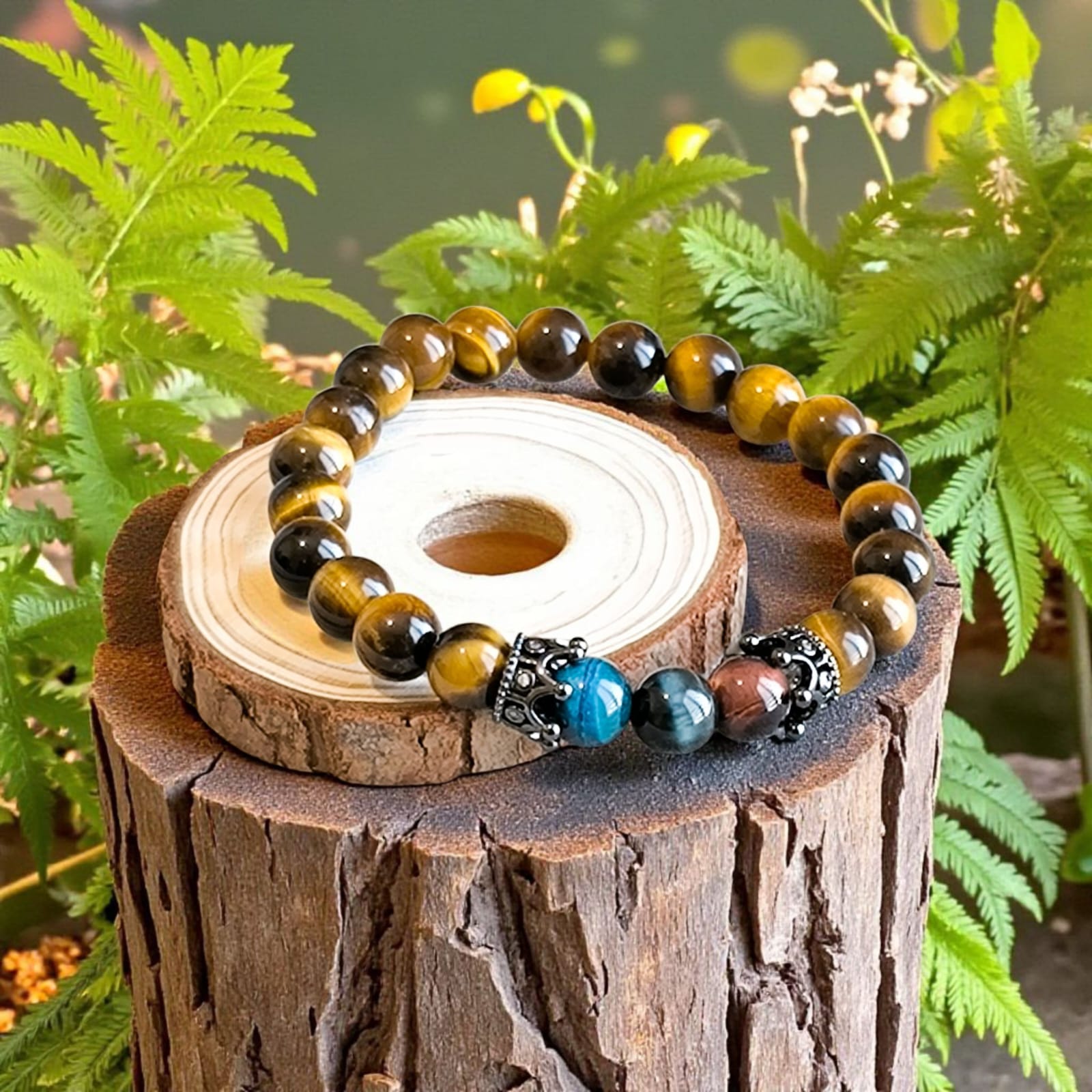 Bracelet “Triple Protection Royale” – Œil de Tigre, Œil de Faucon & Œil de Taureau – Image 2